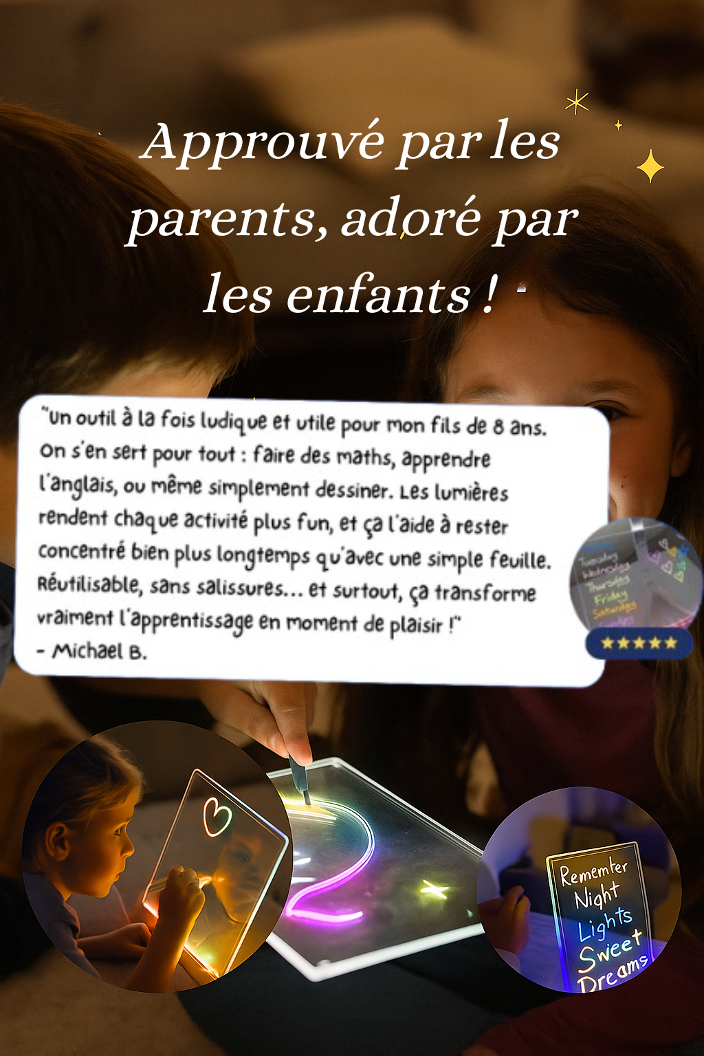 Avis parents tablette lumineuse LED inspirée de montessori pour dessin, apprentissage, veilleuse